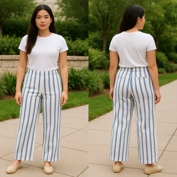 Halogen Pants - Halogen Blue & White Striped Wide Leg Pants size XXS petite
